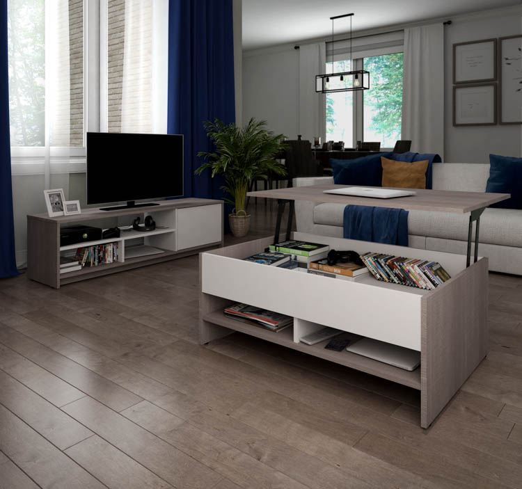 2-Piece Lift-Top Storage Coffee Table and TV Stand Set by Bestar