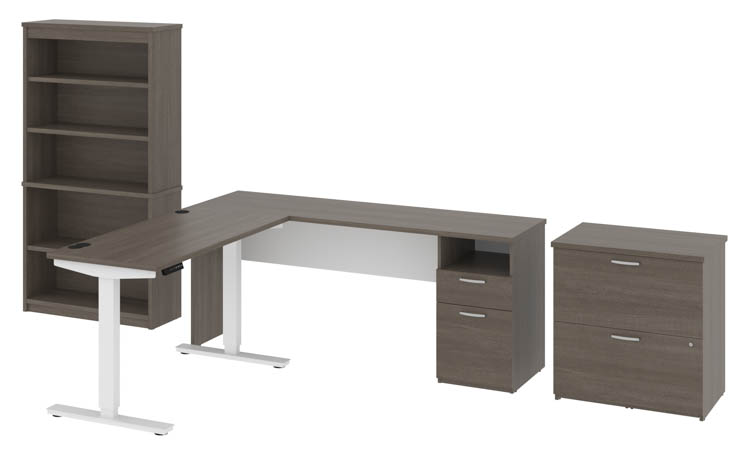 72in W L-Shaped Standing Desk with Bookcase and Lateral File Cabinet by Bestar