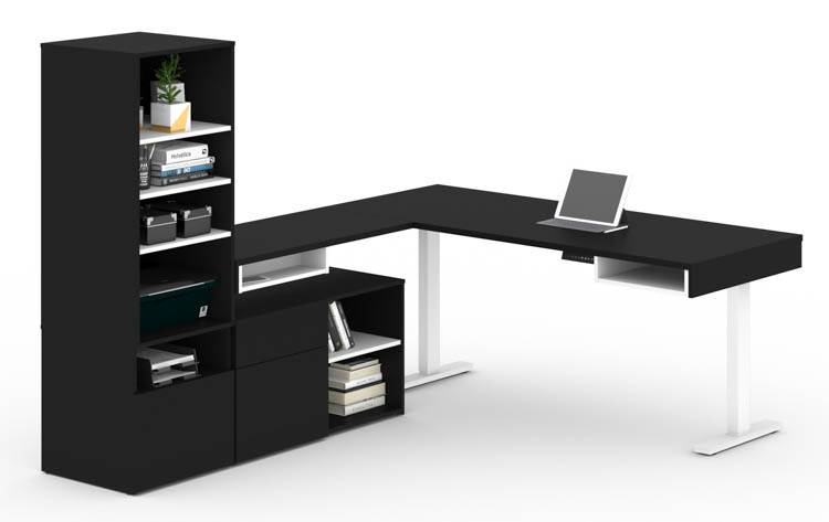 72in W L-Shaped Standing Desk with Credenza and Storage Unit by Bestar