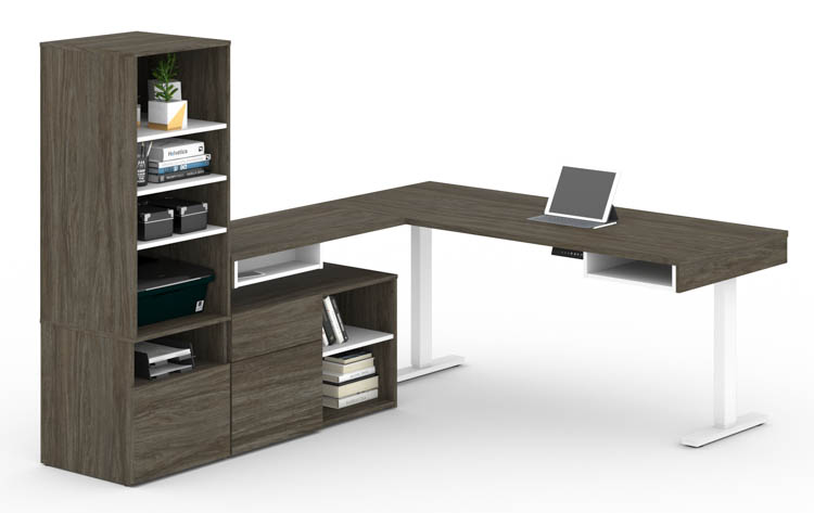 72in W L-Shaped Standing Desk with Credenza and Storage Unit by Bestar