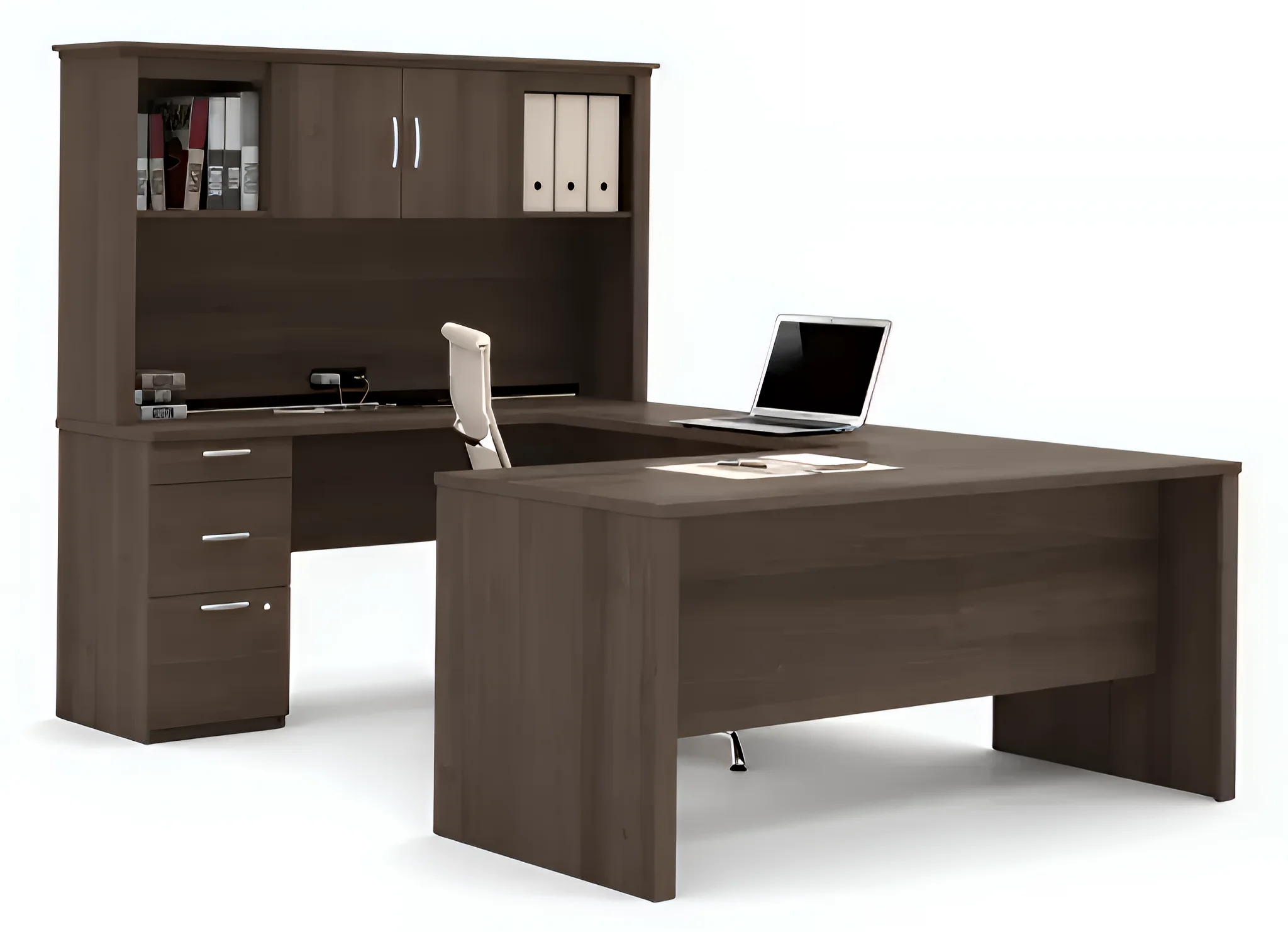 Bestar Logan 66" U-Shaped Desk with Hutch, Brown (46410-52)