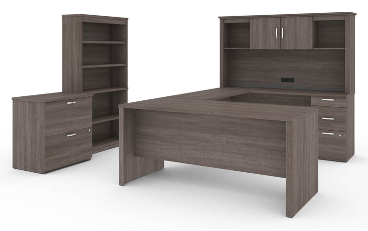 U or L-Shaped Executive Desk with Hutch, Lateral File Cabinet and Bookcase by Bestar
