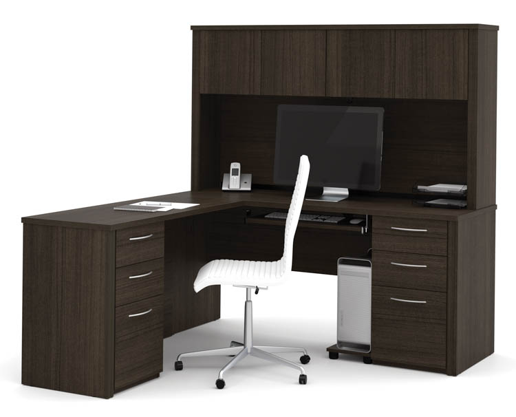 66in W L-Shaped Desk with Two Pedestals and Hutch by Bestar