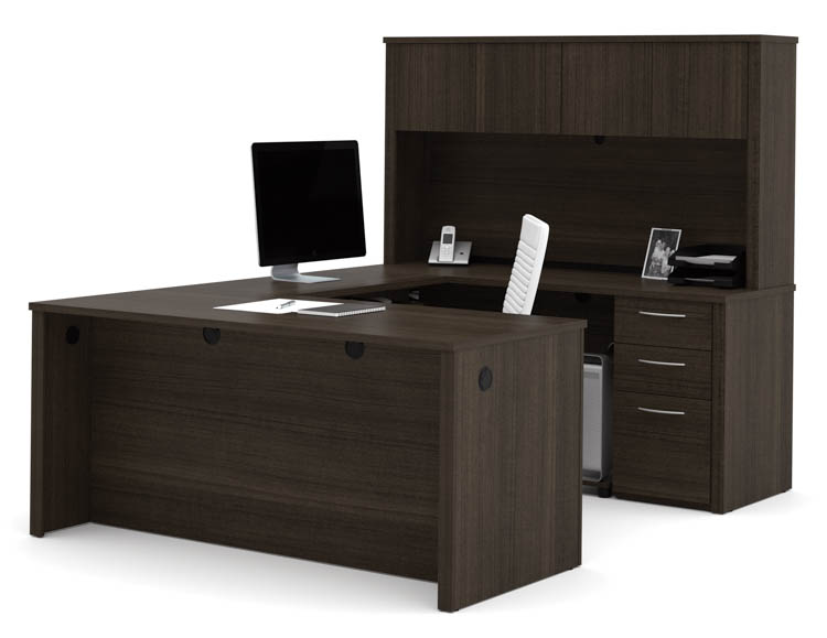 66in W U-Shaped Executive Desk with Pedestal and Hutch by Bestar