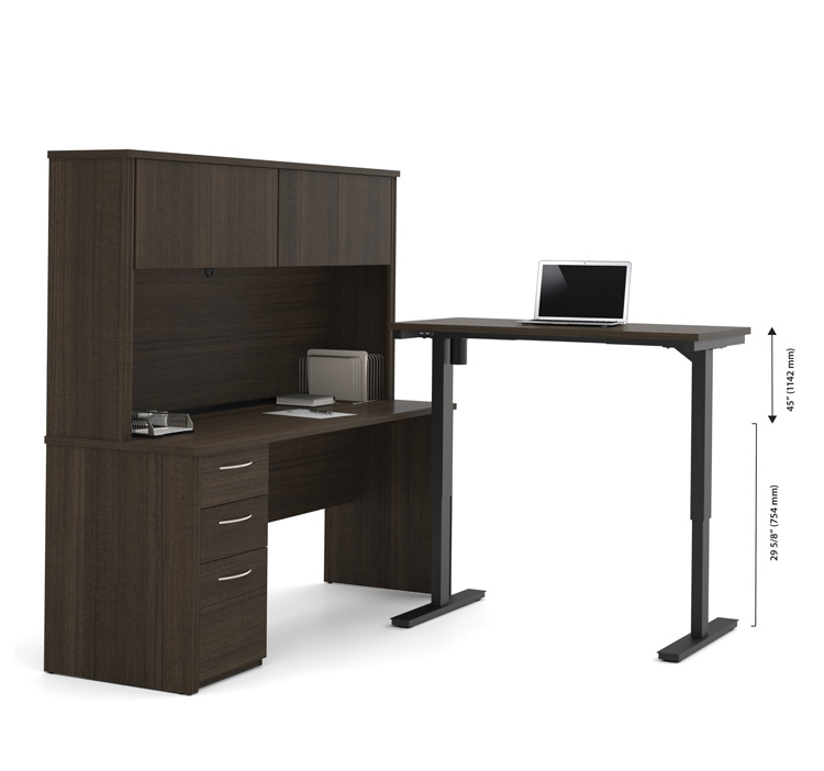 L-Desk with Hutch Including Electric Height Adjustable Table by Bestar