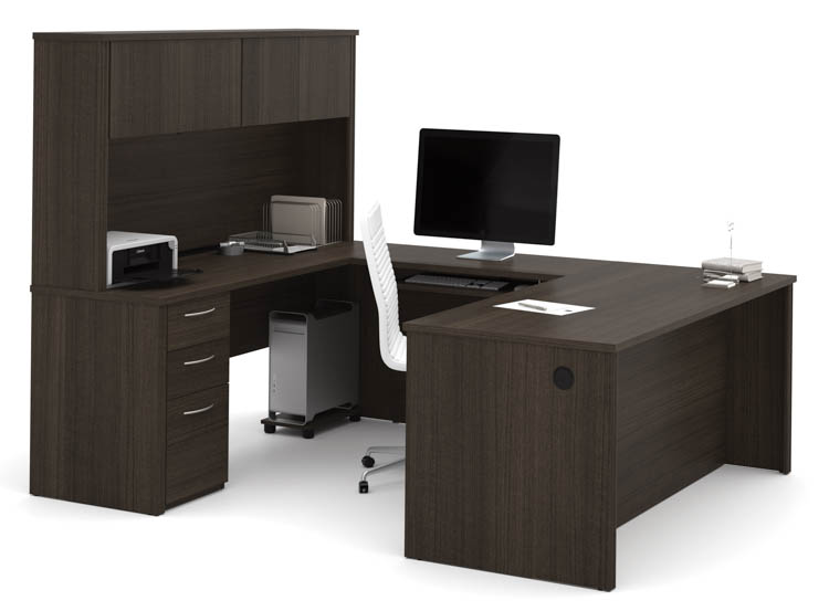 72in W U-Shaped Executive Desk with Pedestal and Hutch by Bestar