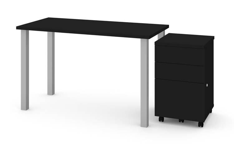 24in x 48in Table with Square Metal Legs and Assembled Mobile Filing Cabinet by Bestar