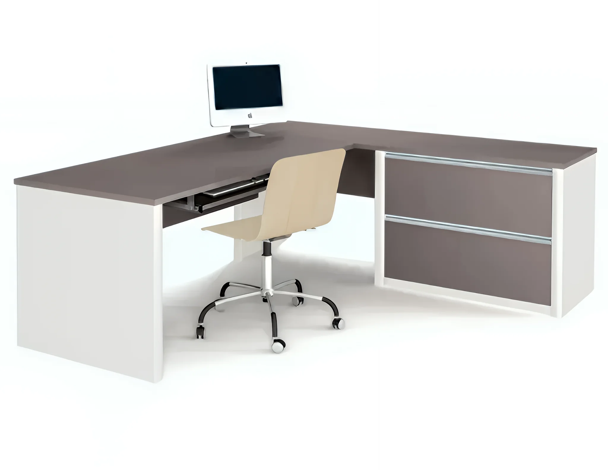 Bestar Connexion Collection 71"W L-Shaped Desk with Oversize Pedestal, Sandstone and Slate (93862-59)