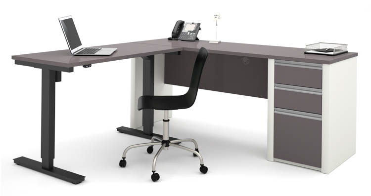 L Shaped Desk with Adjustable Height Table by Bestar