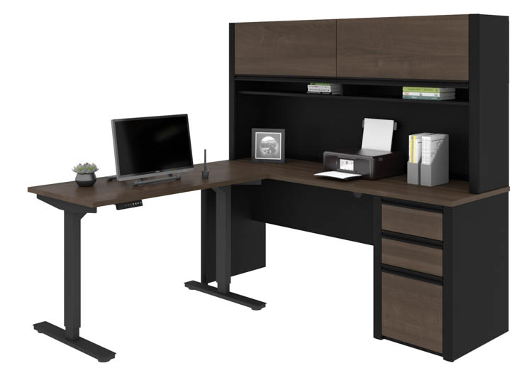 6ft W x 6ft D Height Adjustable L-Shaped Desk with Hutch by Bestar