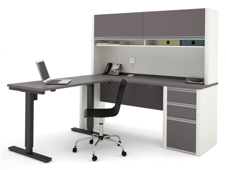 L Shaped Desk with Hutch &amp; Adjustable Height Table by Bestar