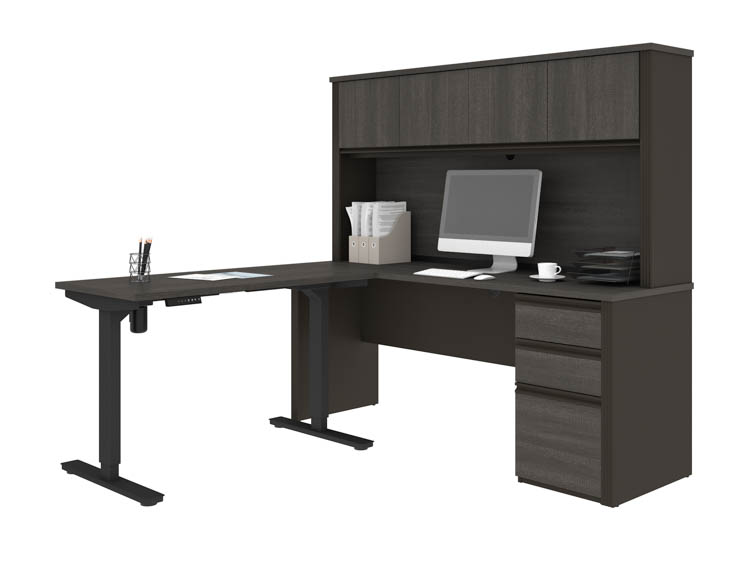 72in W x 72in D Height Adjustable L-Shaped Desk with Hutch by Bestar
