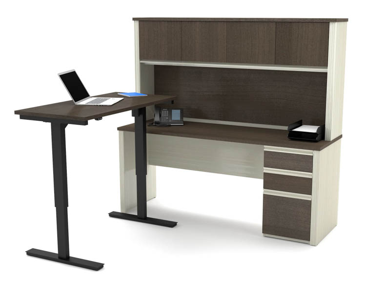 Height Adjustable L-Shaped Desk with Hutch by Bestar