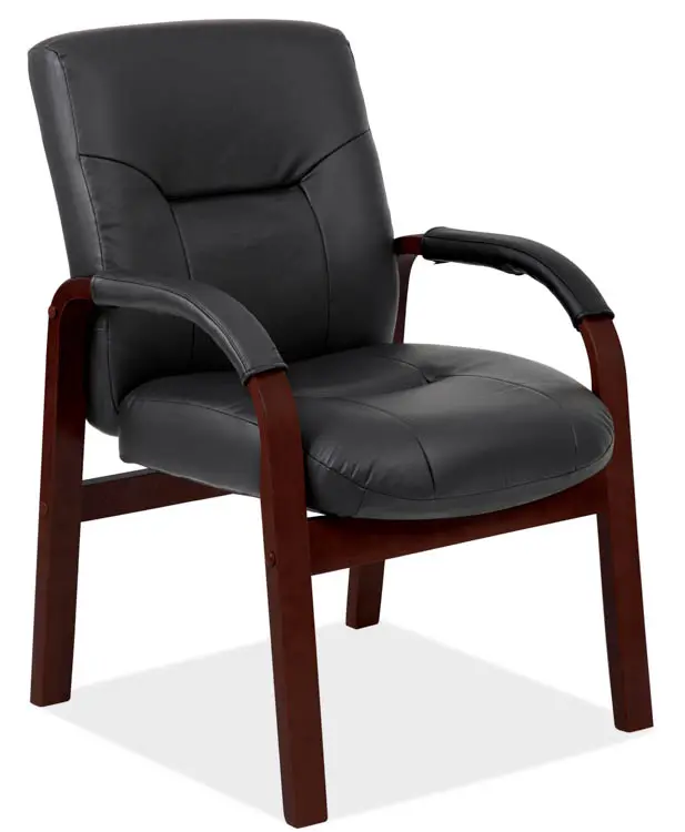 Boss Reception Guest Chair with Arms - Leather - Black
