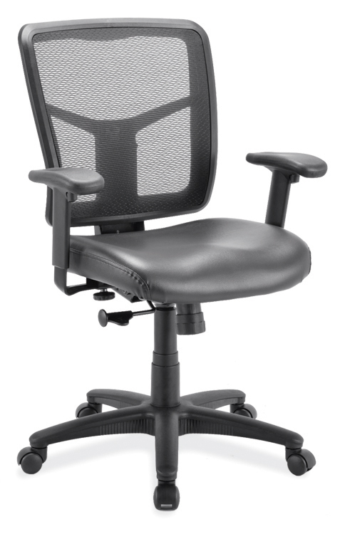 Cool Mesh Task Chair with Leather Seat, Adjustable Arms and Black Frame by Office Source