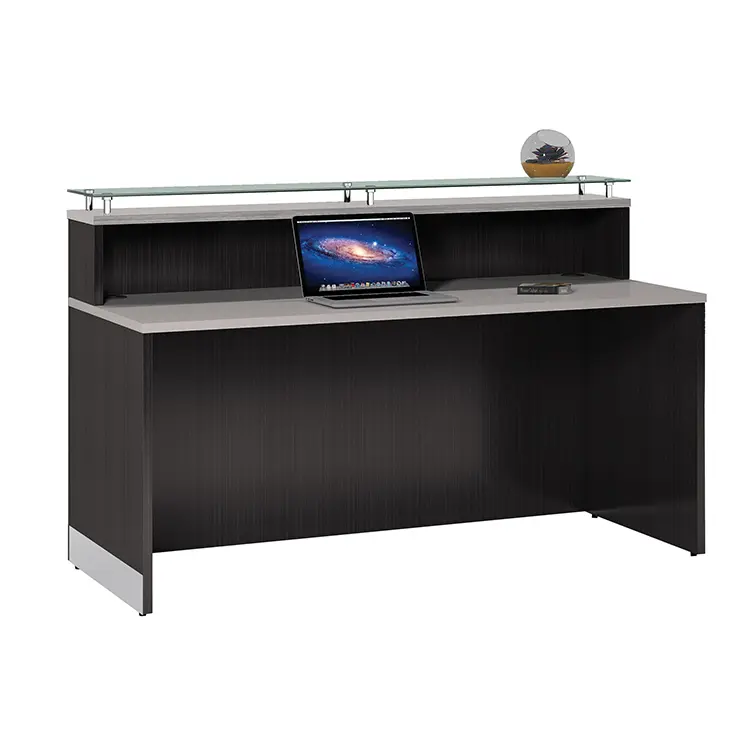 63in Straight Reception Desk with Glass Counter by Office Source in Steely Gray
