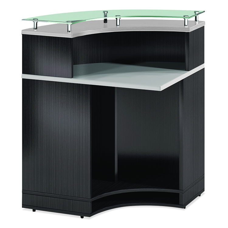 Curved Corner Reception Desk with Glass Counter by Office Source