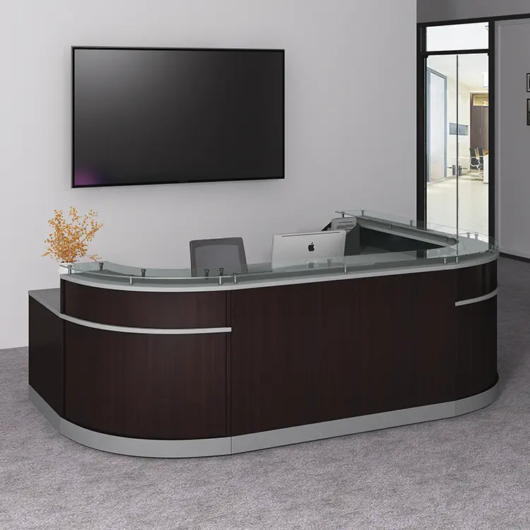 L Shaped Reception Desk by Office Source Cavalier Collection in Cordova Brown