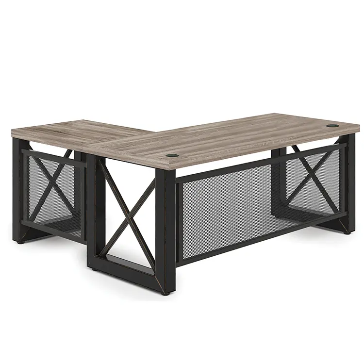 72in x 70-3/4in Industrial L-Shaped Desk with Metal X Base by Office Source