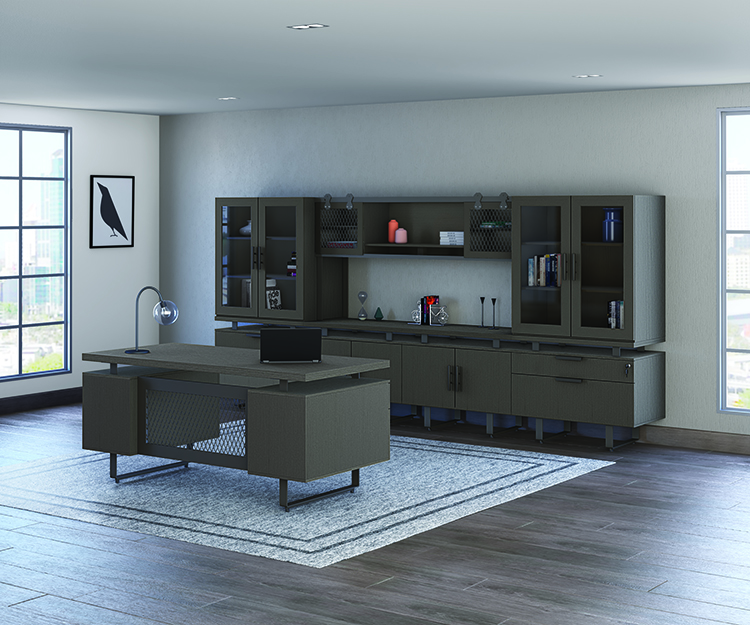 Executive Desk with Extended Wall Storage by Office Source
