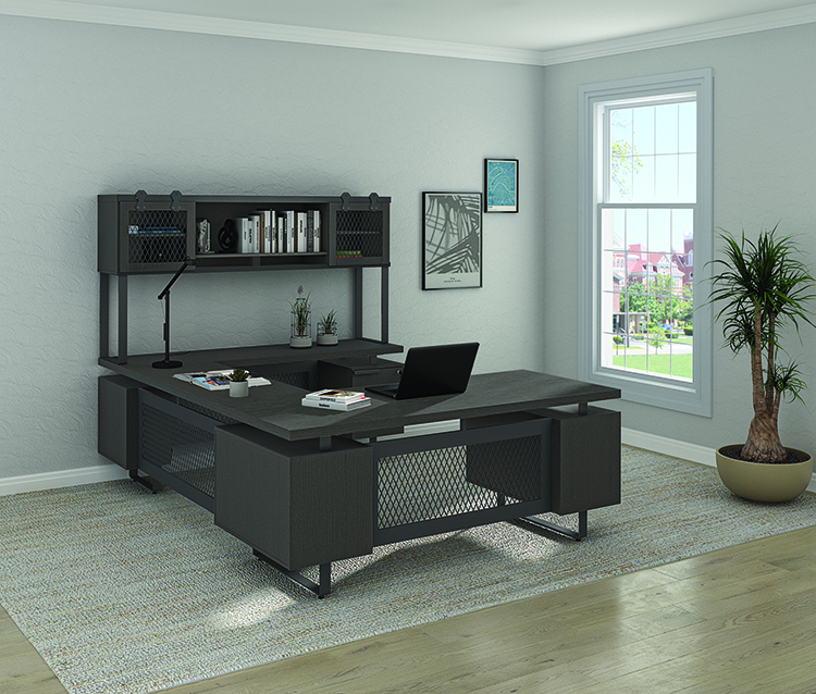 72in x 102in Double Pedestal U-Desk with Dual Storage and Hutch by Office Source