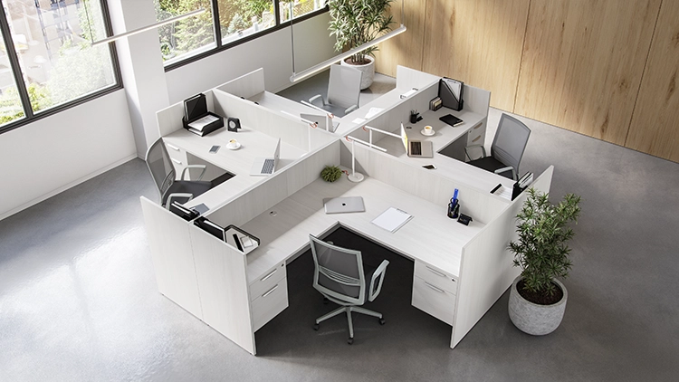 Set of 4 Double Hanging Pedestal Quick Cube Desks by Office Source in Arcadia White