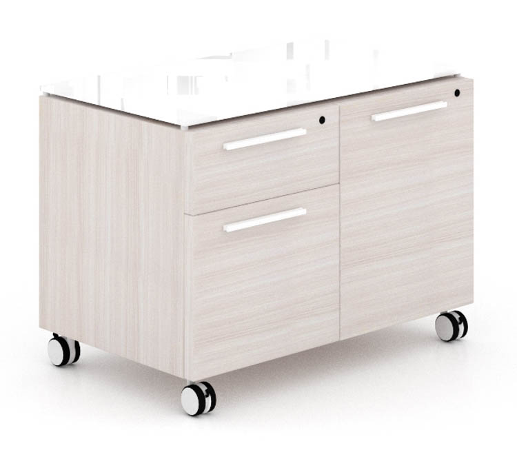 Mobile Combo Storage Unit with White Glass Top by Corp Design