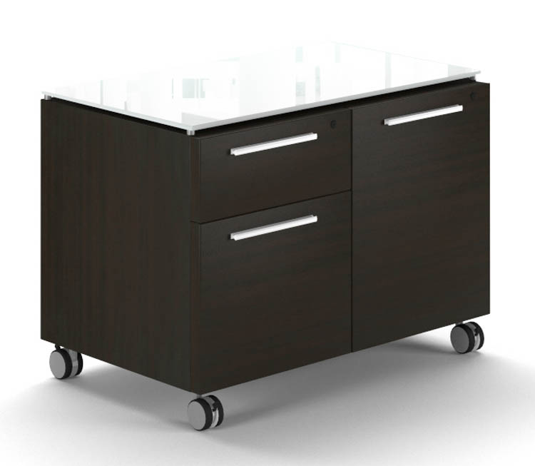 Mobile Combo Storage Unit with White Glass Top by Corp Design