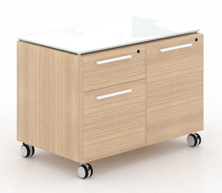 Mobile Combo Storage Unit with White Glass Top by Corp Design