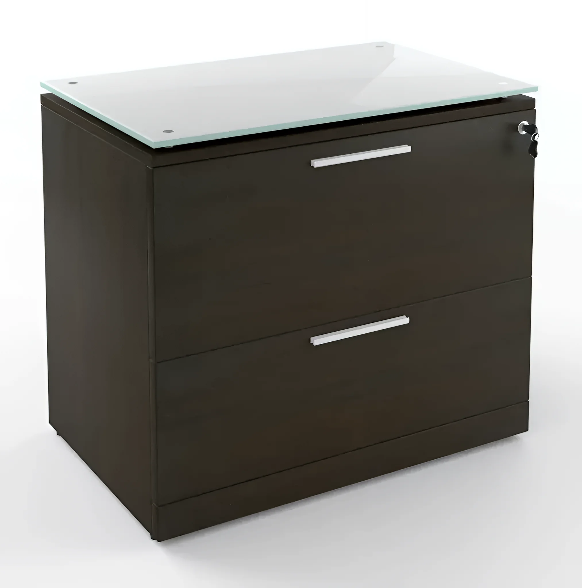 Ball-Bearing Lateral File Cabinet 34in W x 22in D x 30in H with Glass Top by Corp Design