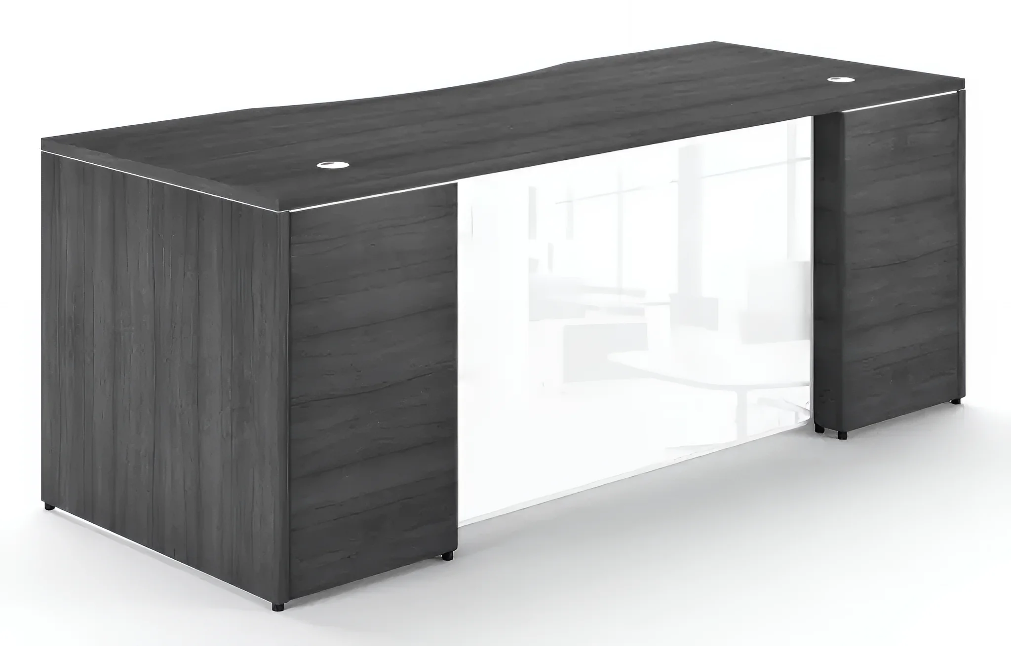 Desk 66in W x 30in D with 3 Drawer Pedestal and Glass Modesty Panel by Corp Design