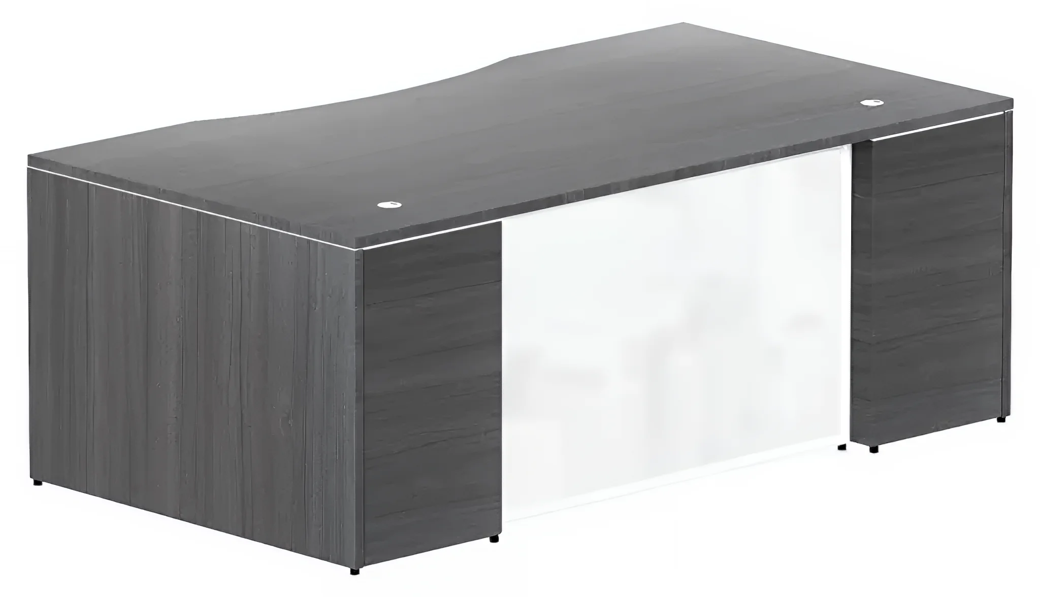 Bow-Front Desk 72in W x 42in D with 3 Drawer Pedestal and Glass Modesty Panel by Corp Design