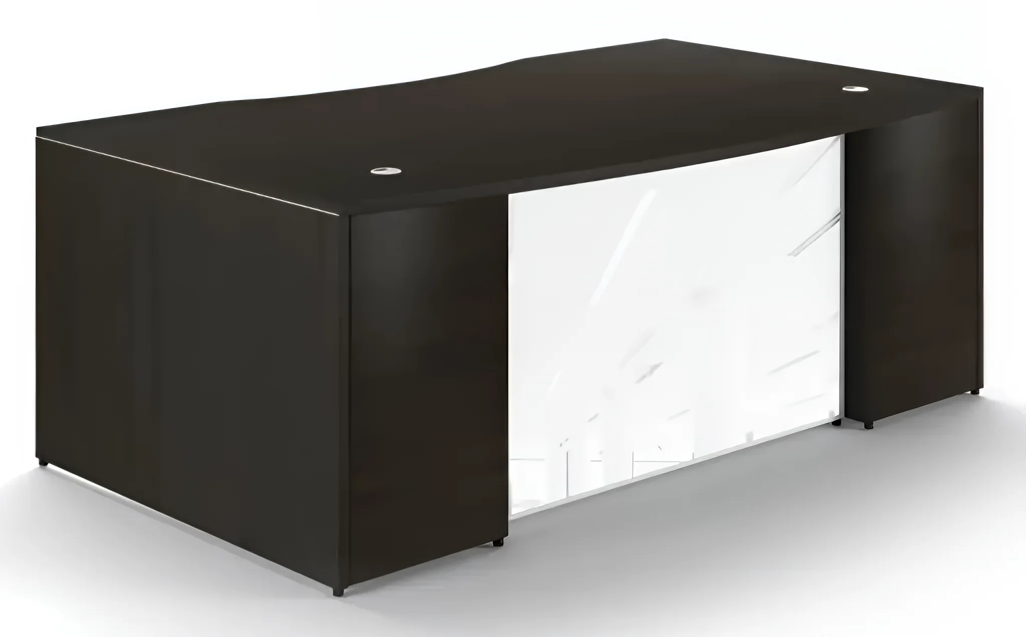 Bow-Front Desk 72in W x 42in D with 2 and 3 Drawer Pedestals and Glass Modesty Panel by Corp Design