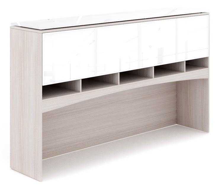 66in Deluxe Hutch with White Glass Doors &amp; Floated Glass Top by Corp Design