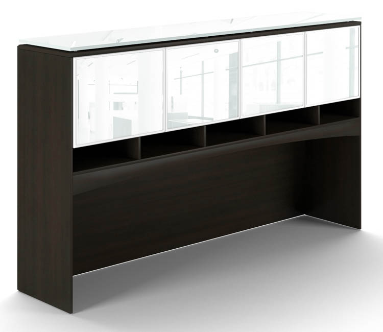 66in Deluxe Hutch with White Glass Doors &amp; Floated Glass Top by Corp Design