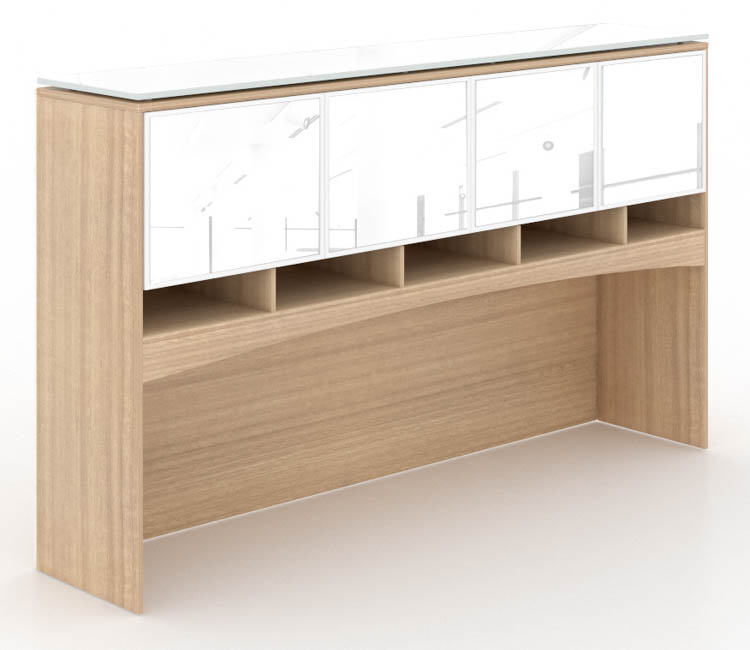 66in Deluxe Hutch with White Glass Doors &amp; Floated Glass Top by Corp Design
