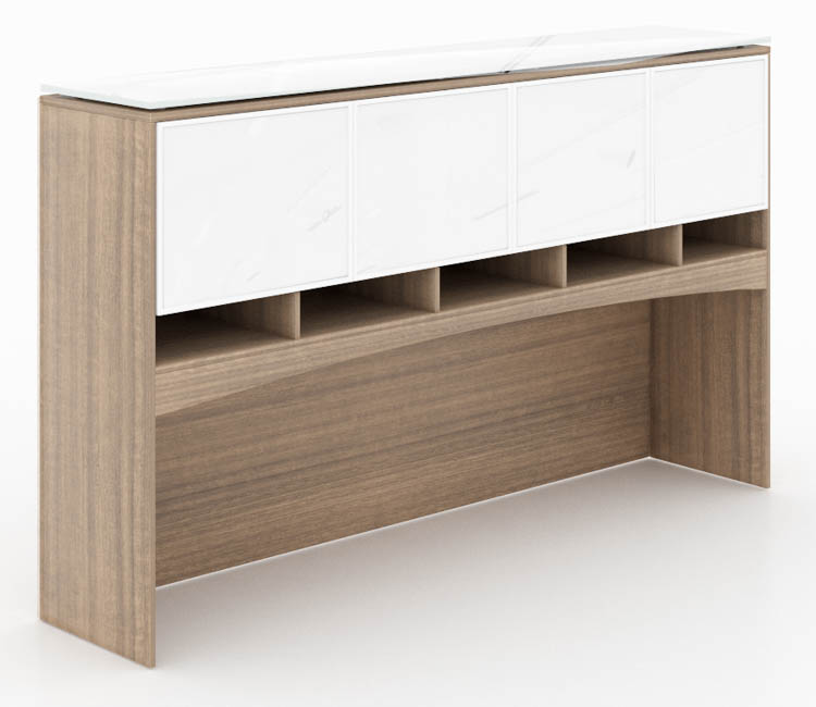 66in Deluxe Hutch with White Glass Doors &amp; Floated Glass Top by Corp Design