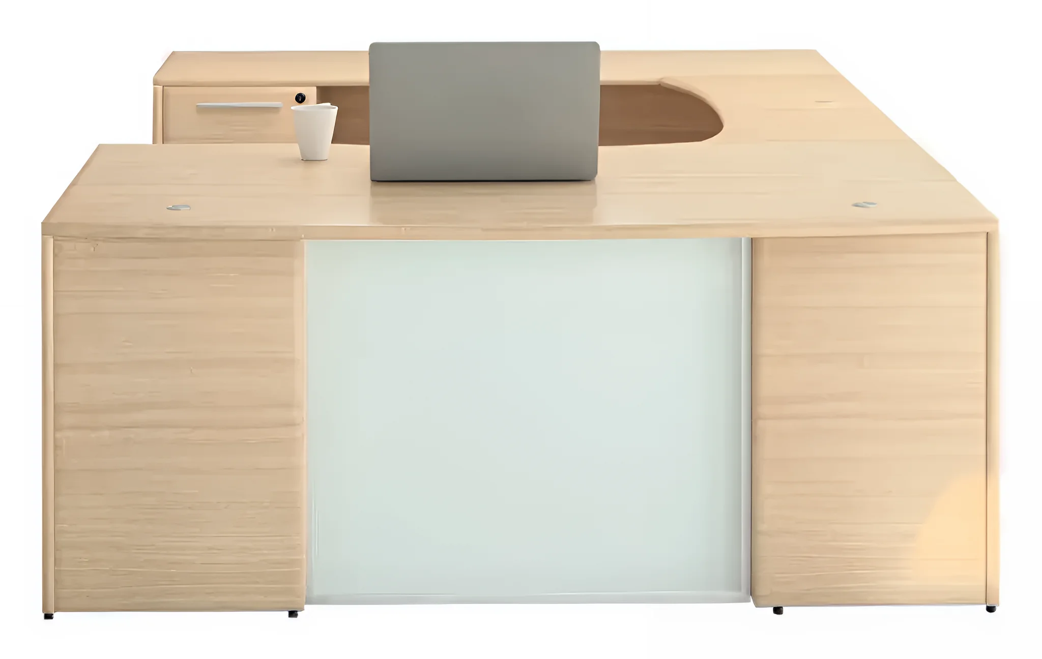 Bow-Front U-Desk 72in W x 108in D with 2 and 3 Drawer Pedestals by Corp Design