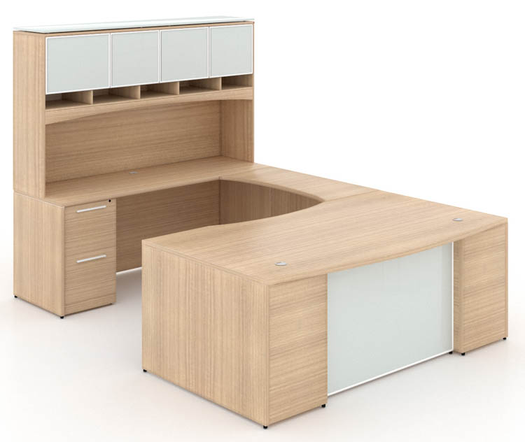 72in x 108in Bow Front U Shaped Desk with Glass Modesty Panel by Corp Design