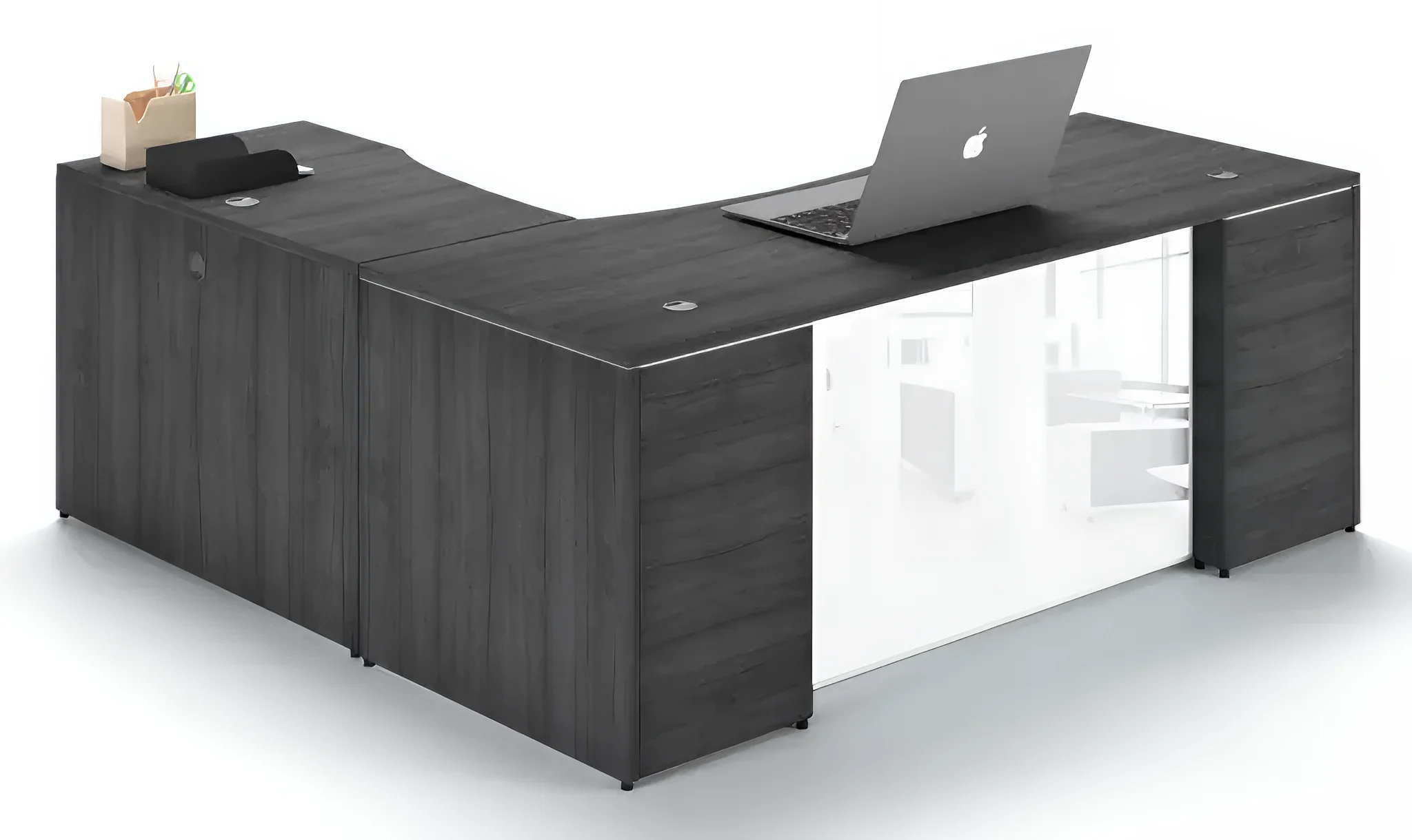 L-Desk 66in W x 72in D with Modesty Panel and 2 and 3 Drawer Pedestals by Corp Design