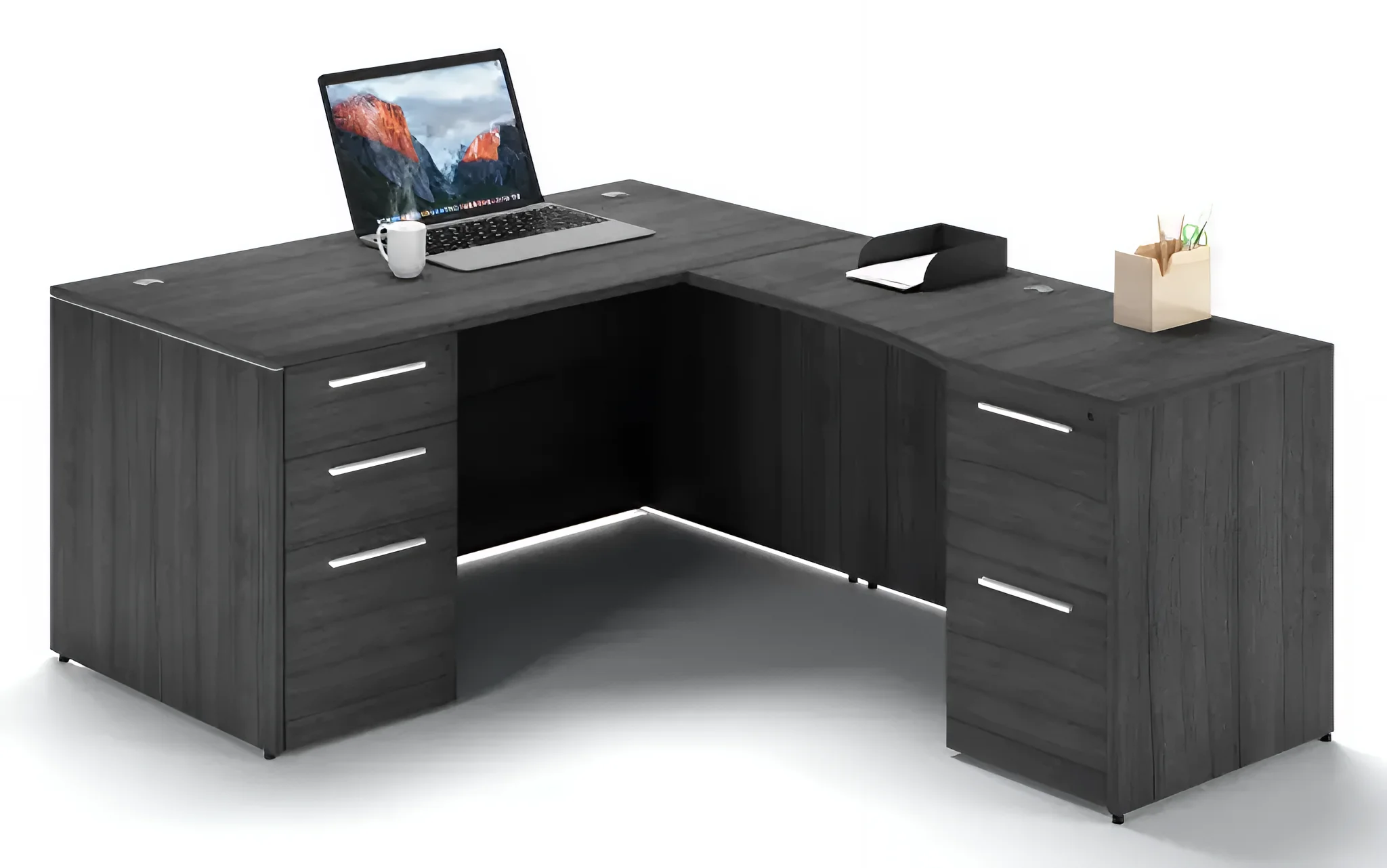 Rectangular L-Desk 66in W x 72in D with 2 and 3 Drawer Pedestals by Corp Design