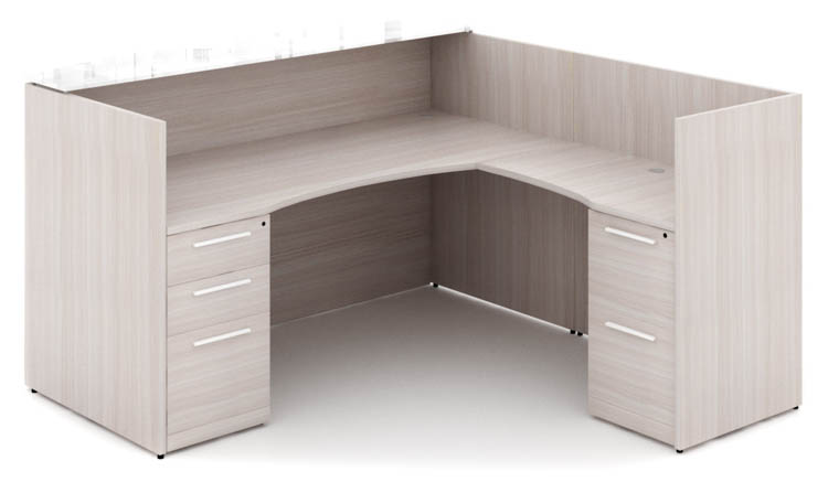 L Shaped Double Pedestal Reception Desk with Glass Transactional Floated Top by Corp Design