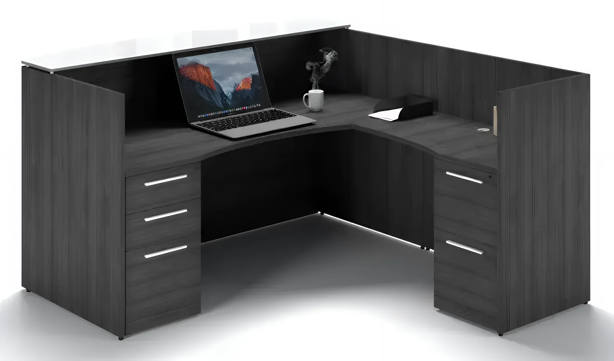 L-Shaped Reception Desk Double Pedestal with Glass Transaction Top by Corp Design