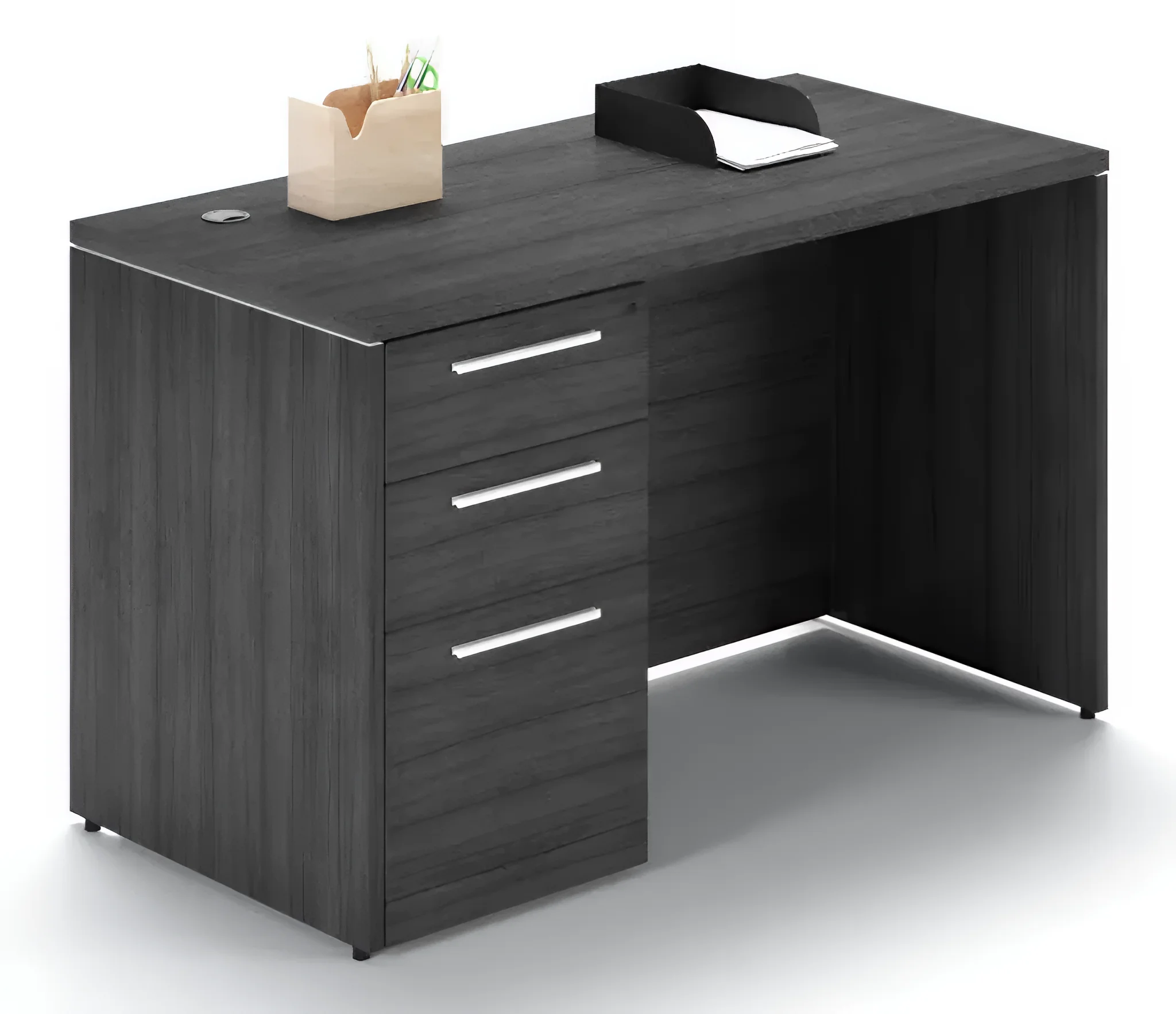 Desk 48in x 24in Single Pedestal by Corp Design Potenza Collection in Weatherwood Gray
