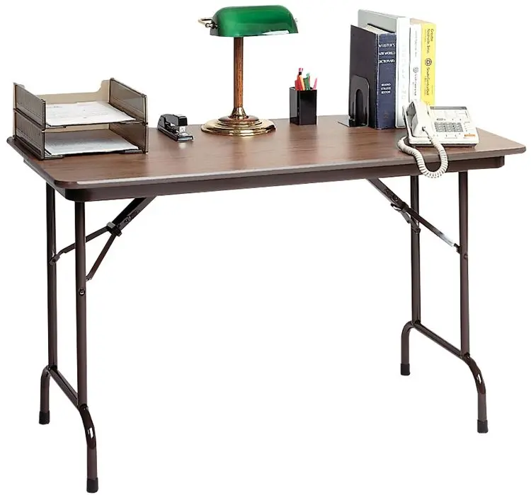 Correll CF2436MK-01 36 Rectangular Folding Table w/ Walnut Melamine Top, 26 1/2H, 36"" x 24"", White