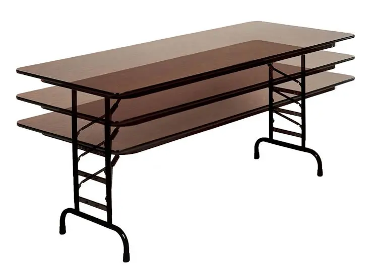 Rectangle Commerical Adjustable Height Folding Utility Table, 24" W, 48" L, 22" to 32" H, Walnut