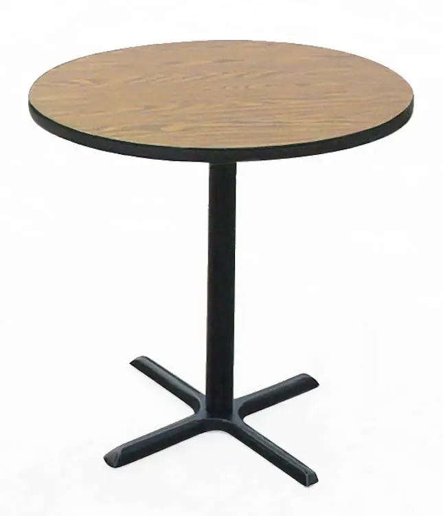 Correll BXB30R-06-09-09 30 Round Bar Height Table - Oak Laminate Top, Cast Iron Base, Black