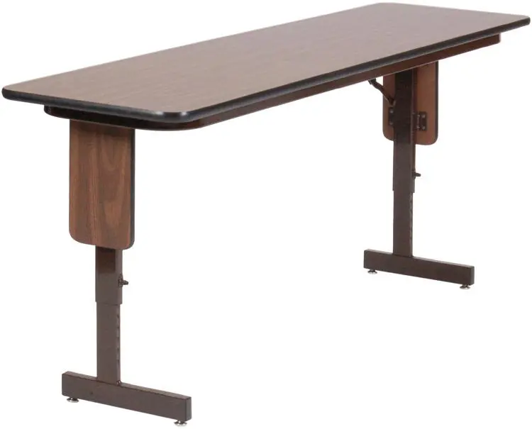 Rectangle Panel Leg Adjustable Height Folding Seminar Training Table, 18" W, 60" L, 29" H, Walnut