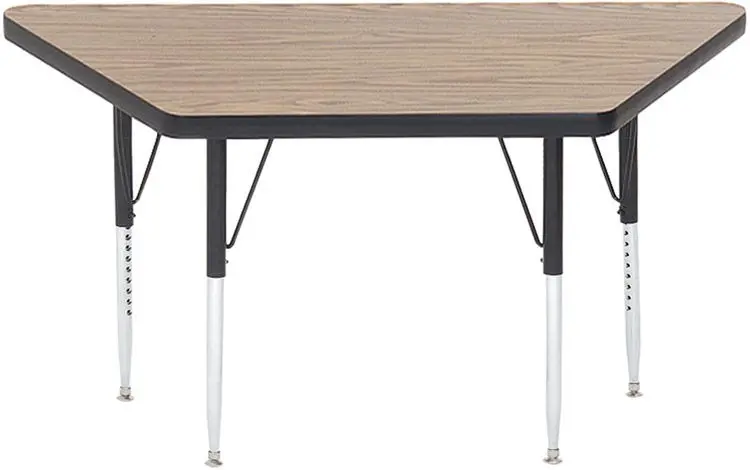Trapezoidal Adjustable Height Activity Kids School Table, High Pressure Laminate, Medium Oak