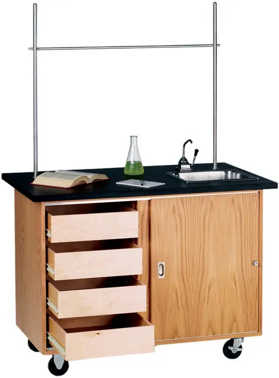 DWI Diversified Woodcrafts Kinetic Mobile Demo Center Rectangular Demonstration Table, 48 x 28, Oak (422, Black | Quill